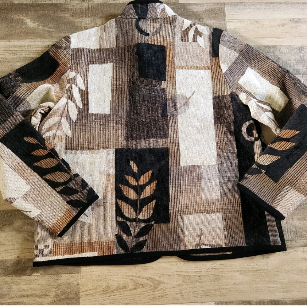 Vtg Boho Tapestry Jacket Women's L Fall Foliage Earth Tone Leaf Art Wear Zip Up - Picture 15 of 16